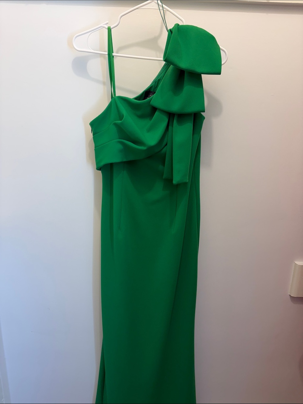 Green one shoulder gown